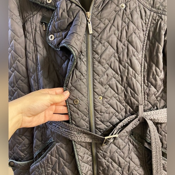 Cole Haan jacket quilted belted grey zip up women Medium - Picture 8 of 13